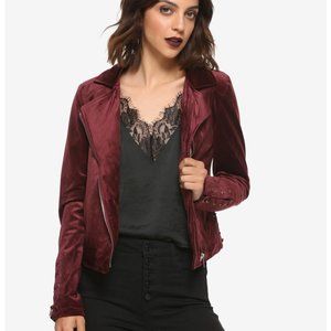Burgundy Velvet Girls Moto Jacket
